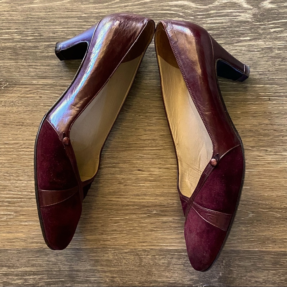 Vintage Burgundy Wine Suede Leather High Heel Pumps - Picture 3 of 14